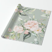 Papier Cadeau Rose Pâle Élégant Eucalyptus Vert (Déroulé)