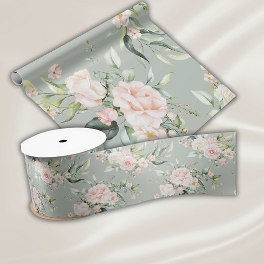 Papier Cadeau Rose Pâle Élégant Eucalyptus Vert