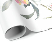 Papier Cadeau Rose Pâle Élégant Féminin Fleurs Mariage (Coin rond)