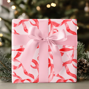 Papier Cadeau Rose Pâle et Ruban Rouge