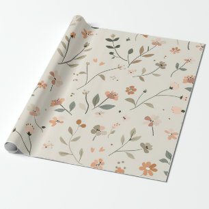 Papier Cadeau Rose Pâle Fleur Sauvage Vintage Bohème 70s 