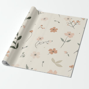 Papier Cadeau Rose Pâle Fleur Sauvage Vintage Bohème 70s 