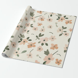 Papier Cadeau Rose Pâle Fleur Sauvage Vintage Bohème 70s 