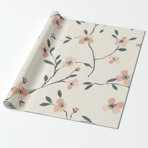 Papier Cadeau Rose Pâle Fleur Sauvage Vintage Bohème 70s 