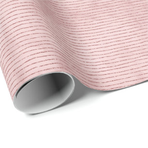 Papier Cadeau Rose Pâle Moderne Faux Feuille Lignes Noël