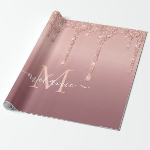 Papier Cadeau Rose Parties scintillant Or Votre Lettre Nom Papie