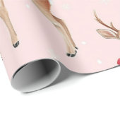 Papier Cadeau Rose pastel mignon avec Cerf et Bow rouge (Coin rond)