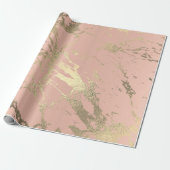 Papier Cadeau Rose Peach Blush pastel Gold Marble brillant Abstr (Déroulé)