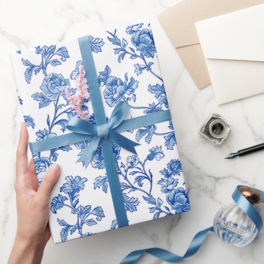 Papier Cadeau Rose Peony de la Chinoiserie Bleue et Blanche (Cadeaux)