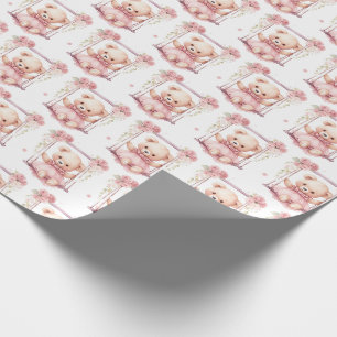 Papier cadeau rose pour bébé et tout-petit ourson