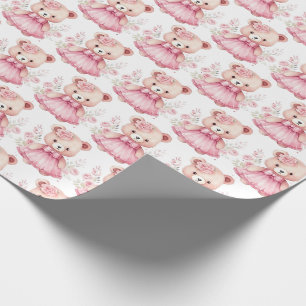 Papier cadeau rose pour bébé et tout-petit ourson