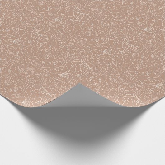 Papier Cadeau Rose Poussiéreuse Fleurs Rose Profond Blanc Mariag (Coin)