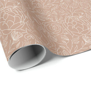 Papier Cadeau Rose Poussiéreuse Rose Foncé Fleurs Baptême Mariag
