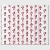 Papier Cadeau Rose & Rayure Blanche Éléphant (Plat)