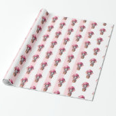 Papier Cadeau Rose & Rayure Blanche Éléphant (Déroulé)