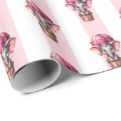 Papier Cadeau Rose & Rayure Blanche Éléphant (Coin rond)