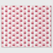 Papier Cadeau Rose & Rayure Blanche Gâteaux Roses (Plat)