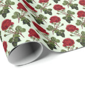 Papier Cadeau Rose Red Long Stem Motif Mint Green Arrière - plan (Coin rond)