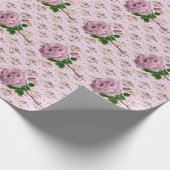 Papier Cadeau Rose romantique sur l'or (Coin)