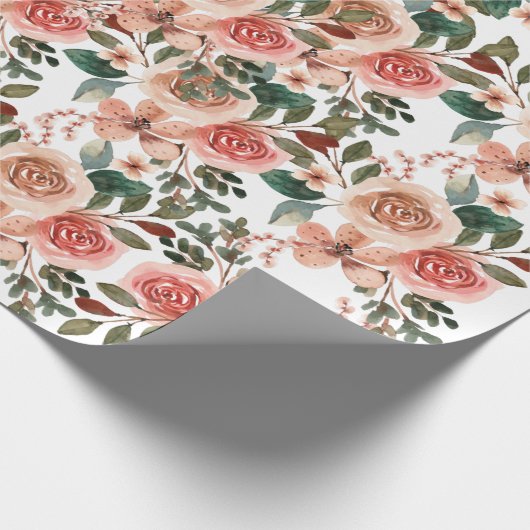 Papier Cadeau Rose rose aquarelle nuptiale mariage cadeau (Coin)