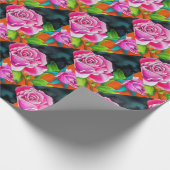 Papier Cadeau Rose rose avec aquarelle orange (Coin)