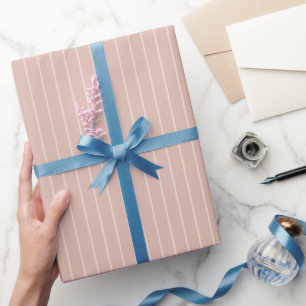 Papier Cadeau Rose rose blanc minces rayures Anniversaire