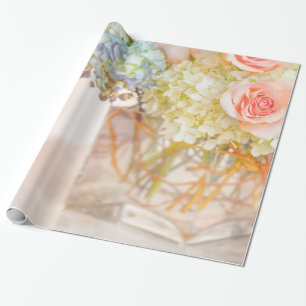 Papier Cadeau Rose rose Bleu Hydrangea Vase Bouquet Roses Fleur