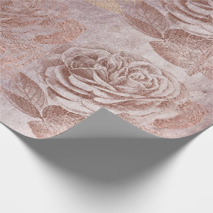Papier Cadeau Rose Rose Gold Pastel Délicat floral métallique