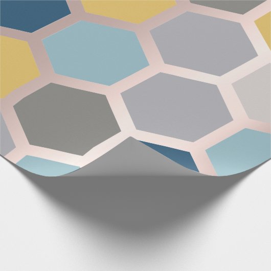 Papier Cadeau Rose rose jaune Géométrie bleu Honeycomb Hexagon (Coin)