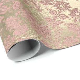 Papier Cadeau Rose Rose Or Poudre Faux Blush Floral Damask