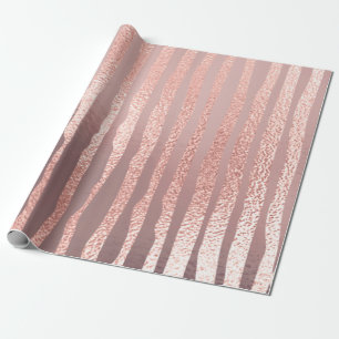 Papier Cadeau Rose Rose Or Verre en Poudre Grilles Lignes Peint