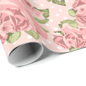 Papier Cadeau Rose Rose Pays Chic Motif point (Coin rond)