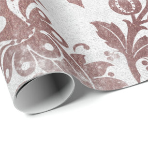 Papier Cadeau Rose rose rose vif Or Poudre Florale Grungy Blanc