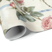 Papier Cadeau Rose Rose Vintage (Coin rond)