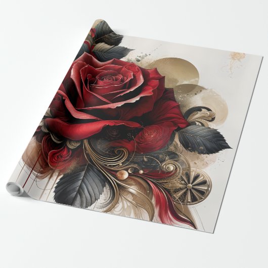 Papier Cadeau Rose Rouge (Déroulé)