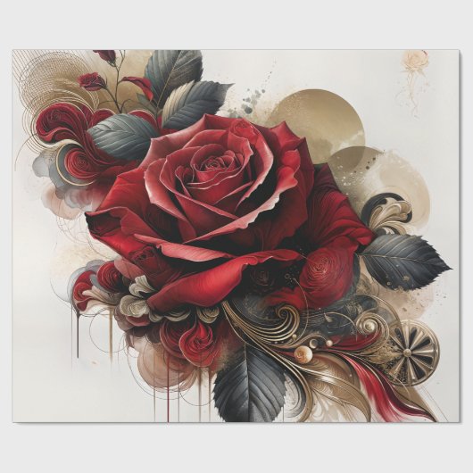 Papier Cadeau Rose Rouge (Plat)