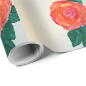 Papier Cadeau Rose rouge avec feuilles vertes (Coin rond)