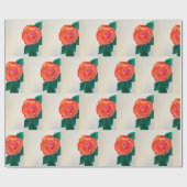 Papier Cadeau Rose rouge avec feuilles vertes (Plat)