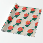 Papier Cadeau Rose rouge avec feuilles vertes (Déroulé)