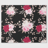 Papier Cadeau rose rouge élégant floral (Plat)