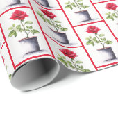 Papier Cadeau Rose rouge en pots de fleurs (Coin rond)