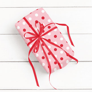 Papier Cadeau Rose Rouge et Blanc à pois