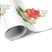 Papier Cadeau Rose rouge et marguerites (Coin rond)
