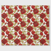Papier Cadeau Rose Rouge Et Or (Plat)