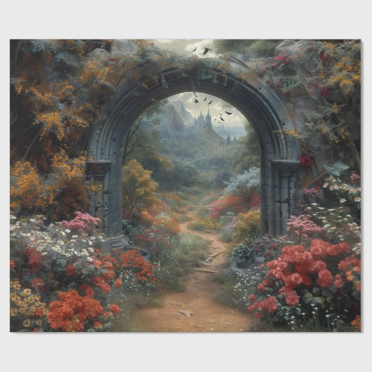 Papier Cadeau Rose rouge gothique Vampirecore Arc floral de Drac (Plat)