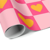 Papier Cadeau Rose rouge jaune coeur amour À damiers Y2K Motif (Coin rond)
