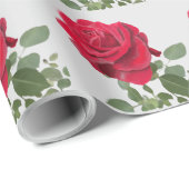 Papier Cadeau Rose rouge - peinte of la main (Coin rond)