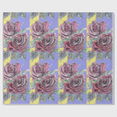 Papier Cadeau Rose rouge pourpre fleurs printemps Aquarelle (Plat)