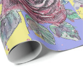 Papier Cadeau Rose rouge pourpre fleurs printemps Aquarelle (Coin rond)