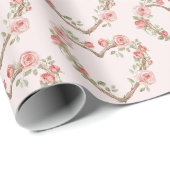 Papier Cadeau Rose rouge romantique rose rose florale mariage co (Coin rond)